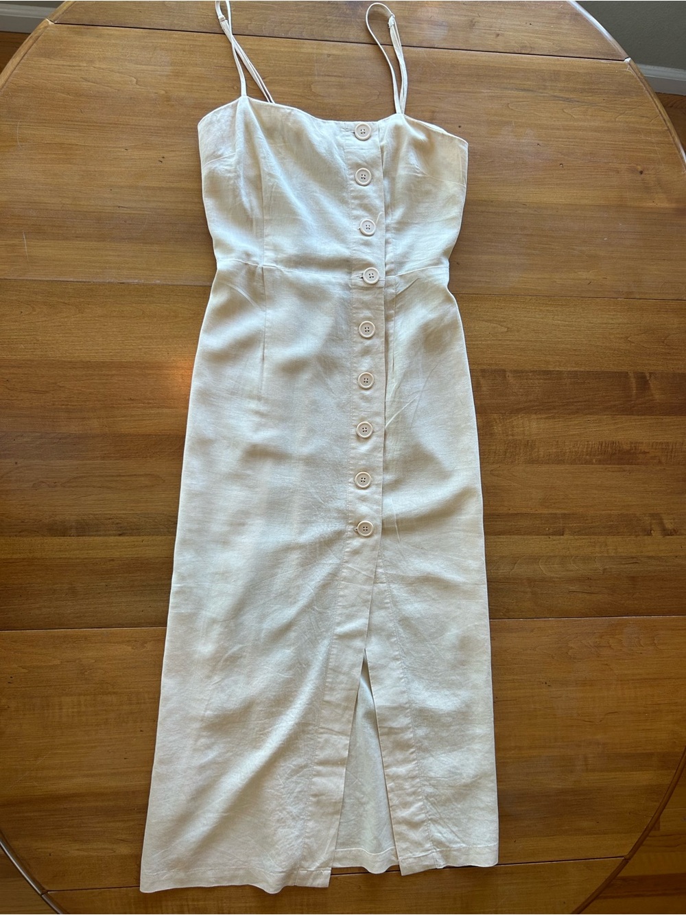Urban Outfitters Linen Blend Cream Button-Front Midi Dress